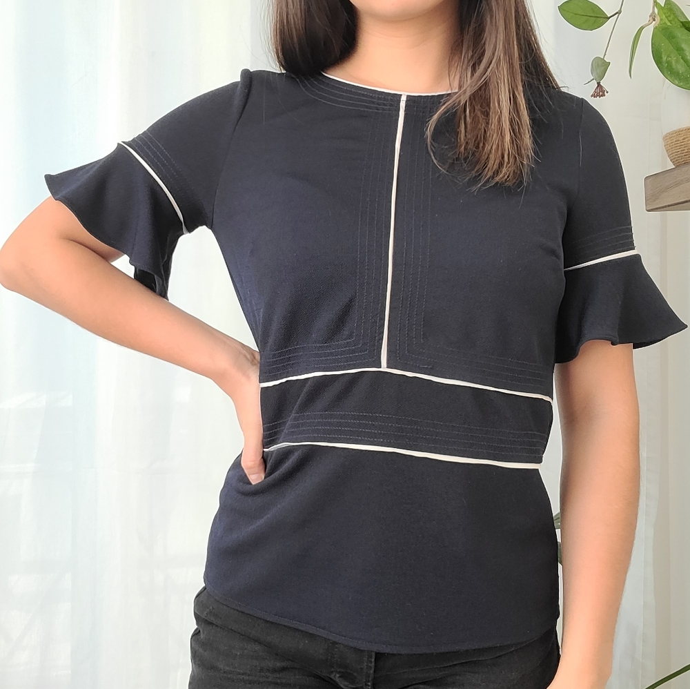Banana Republic Navy Bell Sleeve White Piping